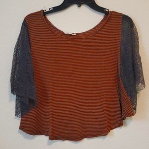 Lush Brown crop top with lace sleeves
